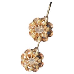 14K gold rose cut diamond flower dangle earrings