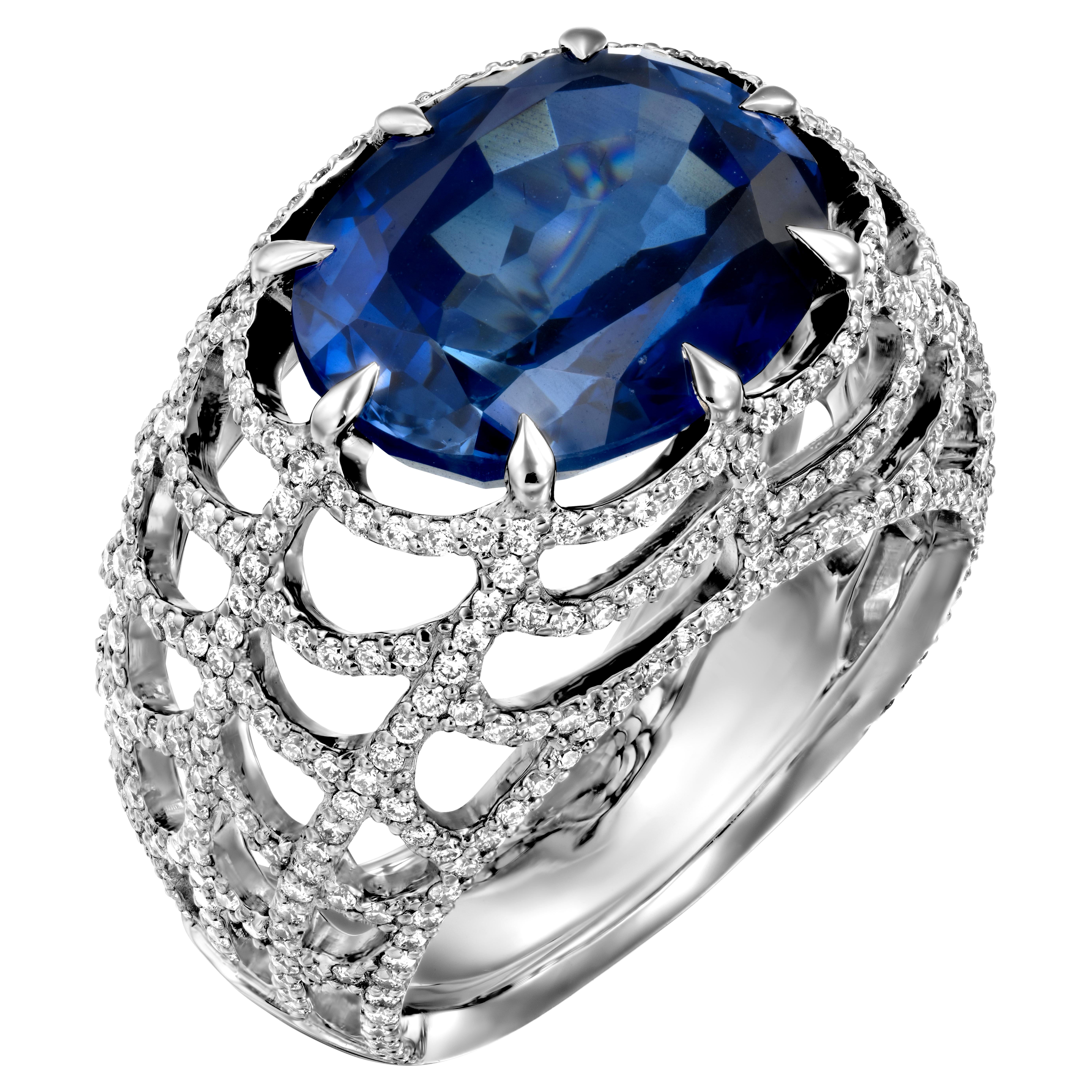 Geraldo 7 Carat Sapphire Diamond Ring For Sale