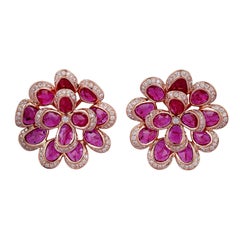 Boucle d'oreille rubis et diamant en or rose 18 carats