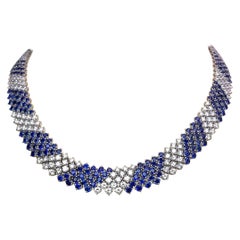 Crivelli 18KT White Gold, 27.21Ct. Blue Sapphire & 13.61 Carat Diamond Necklace