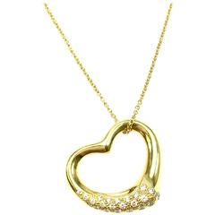 Tiffany & Co. Elsa Peretti Open Heart Diamond Gold Necklace Large