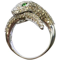 Diamond And Tsavorite Garnet Gold Snake Ring