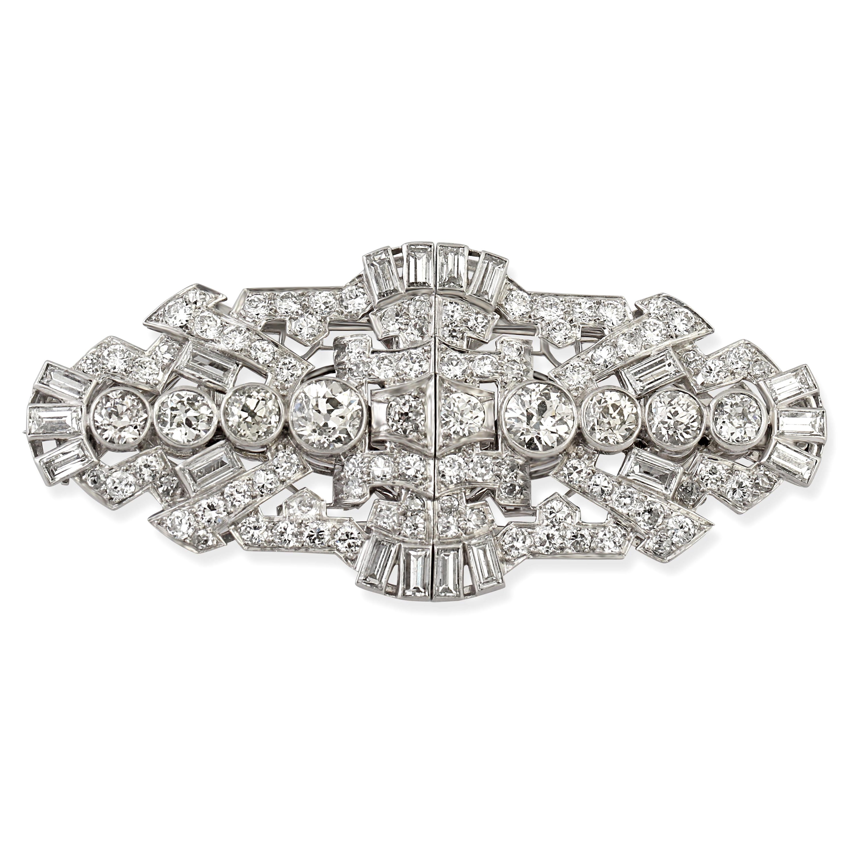 Art Deco Platinum and Diamond Double Clips For Sale at 1stDibs