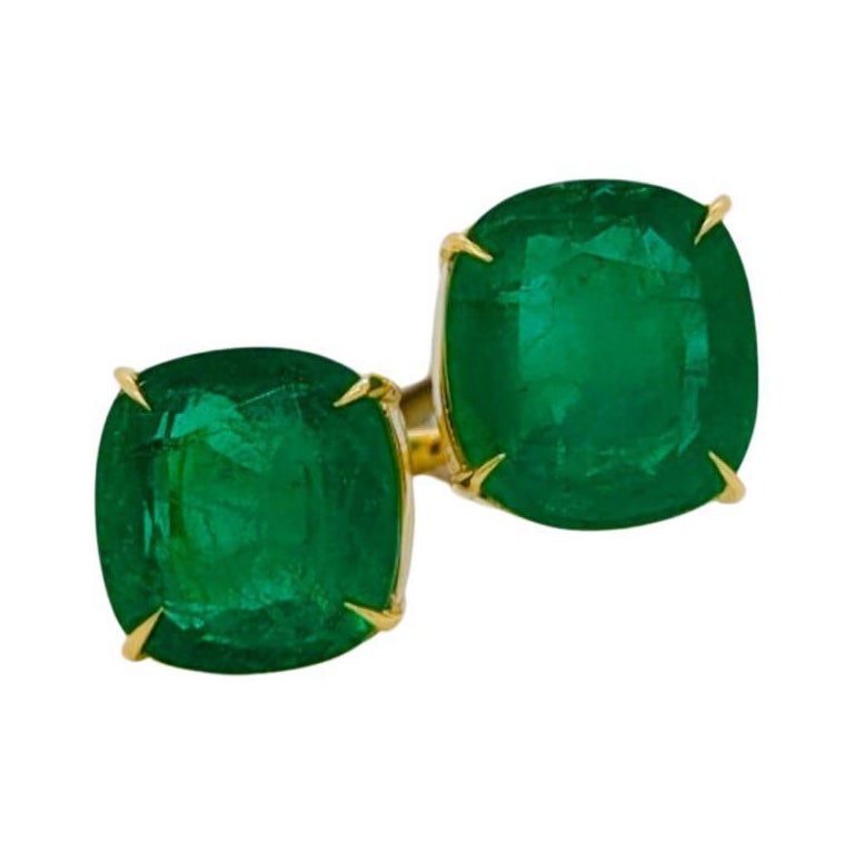 Emerald Cushion Bypass Cocktail Ring in 18K Yellow Gold For Sale