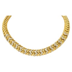Bulgari 7.87 CTW Diamond 18 Karat Yellow Gold Spiga Vintage Collar Necklace