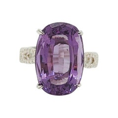 Oval Shape Amethyst & Round Diamond Ring in 18K White Gold