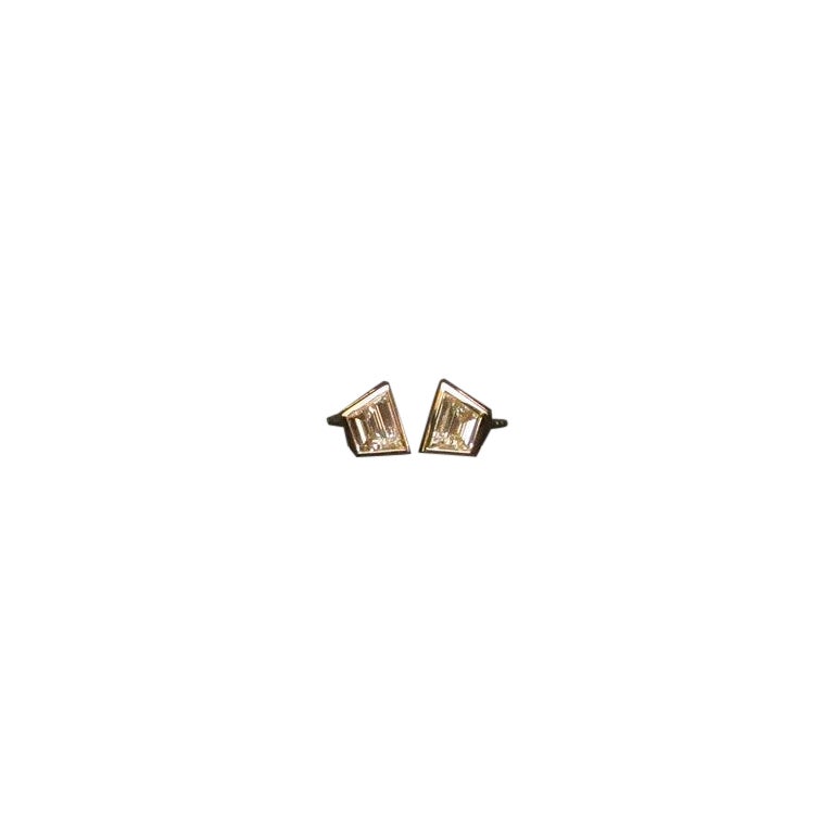 Channel Set Trapeze Cut Diamond Stud Earrings in 18k Yellow Gold For Sale