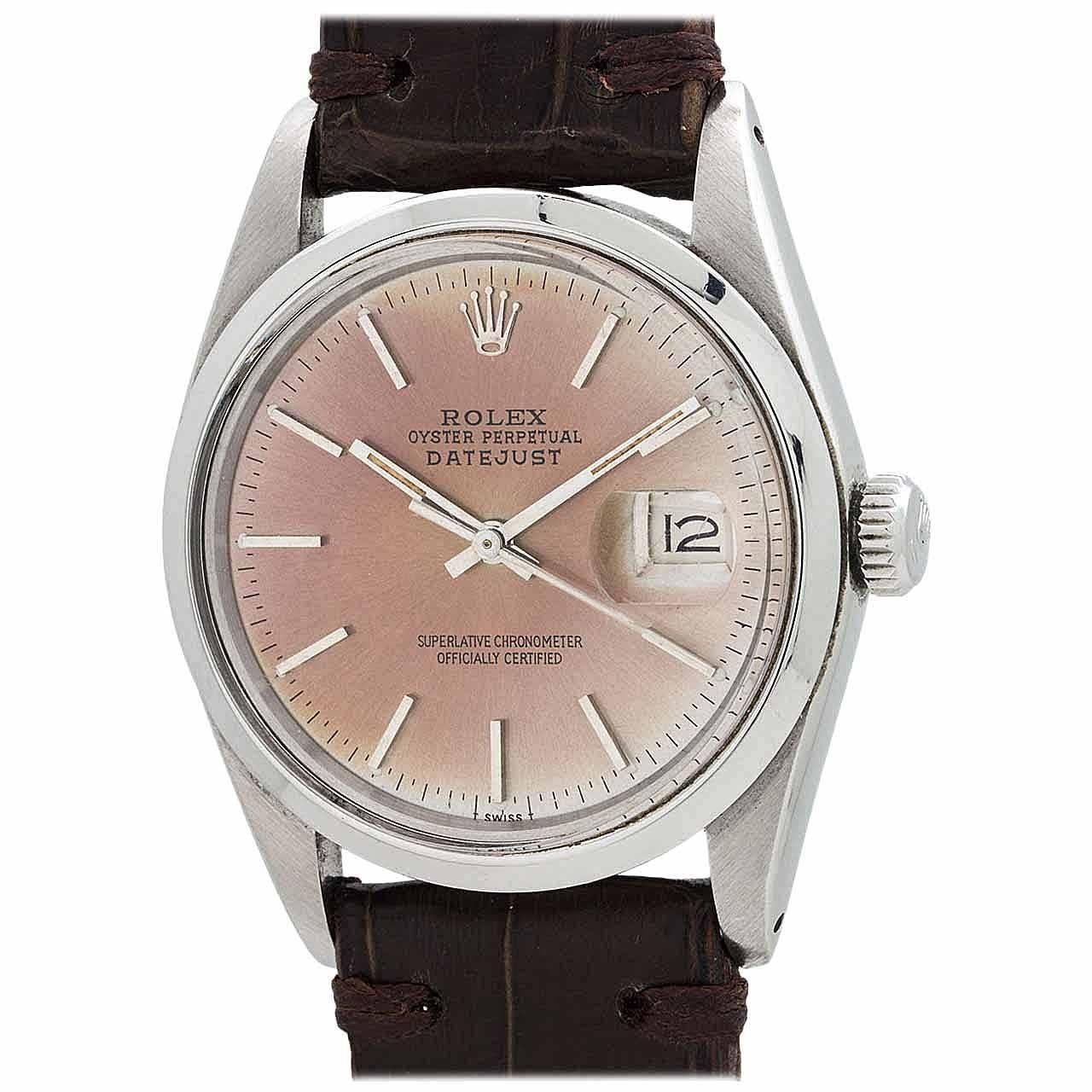 Rolex Stainless Steel Datejust Patina’d Dial Automatic Wristwatch Ref 16000 1978