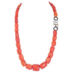 Coral, White Stones, Rubies, Onyx, Rose Gold and Silver Necklace