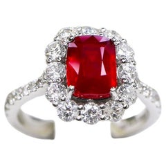 Bague de fiançailles en or blanc 18 carats, rubis sang de pigeon non chauffé GRS 2,06 carats