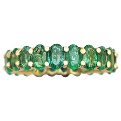 $1 NO RESERVE! -  5.35cttw Emeralds Eternity Band - 14K Yellow Gold Ring