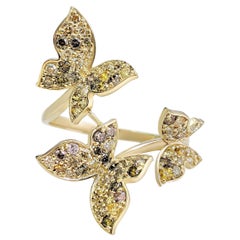 $1 NO RESERVE! - 1.00 Carat Fancy Diamonds Butterfly - 14K Yellow Gold Ring