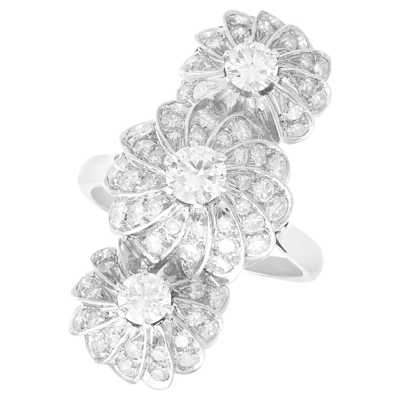 1920s French 2.10 Carat Diamond and 18k White Gold Cocktail Ring
