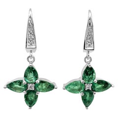 $1 NO RESERVE! - 2.61cttw Emerald & 0.10Ct Diamonds - 14K White Gold Earrings