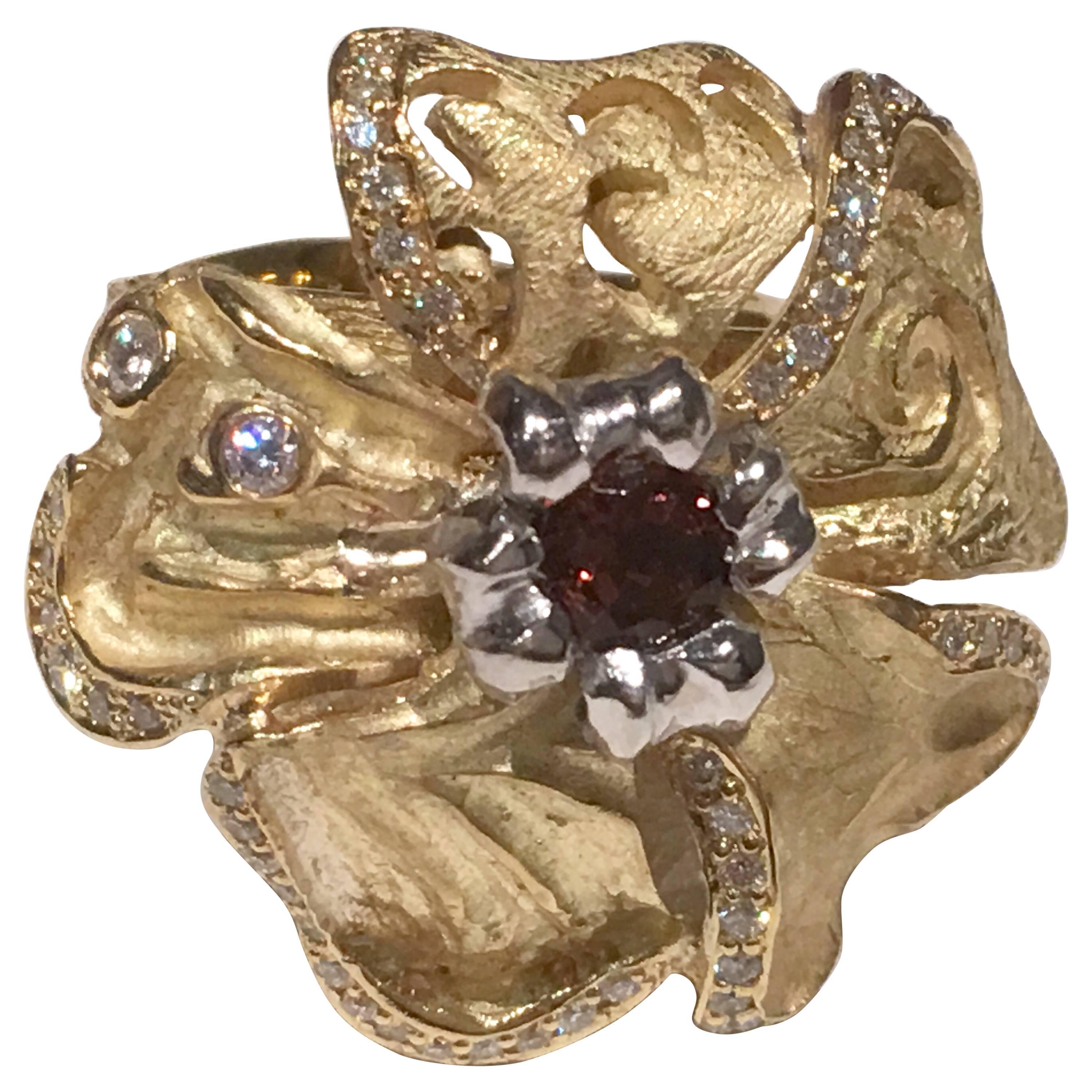 Contemporary S. Van Giel Tourmaline Diamond Gold Ring For Sale