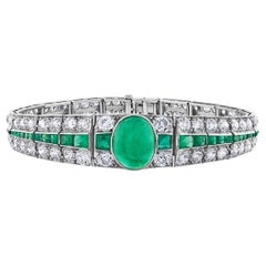 GAL Certified Original Art Deco Colombian Emerald Diamond Platinum Bracelet