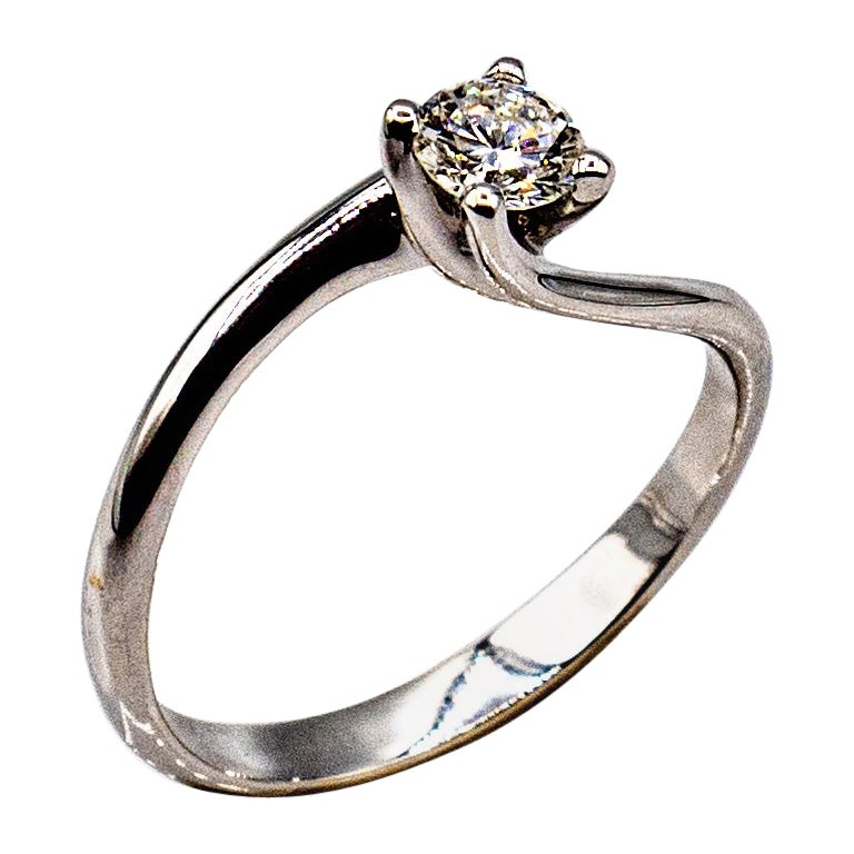 Art Deco Style White Brilliant Cut Diamond White Gold Solitaire Ring For Sale