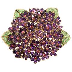 Rene Boivin "Bouquet de Violettes" Amethyst Ruby Tsavorite Gold Spray Brooch