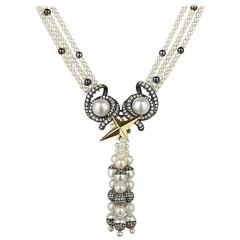 Cultured Freshwater Pearl Diamond Sterling Silver Gold Necklace 9