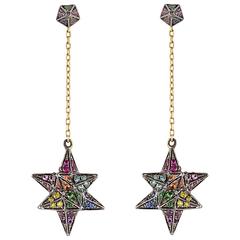18K Yellow Gold Merkaba Star Earrings with Various Coloured Stones and Diamonds