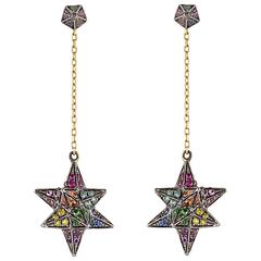 18K Yellow Gold Merkaba Star Earrings with Various Coloured Stones and Diamonds