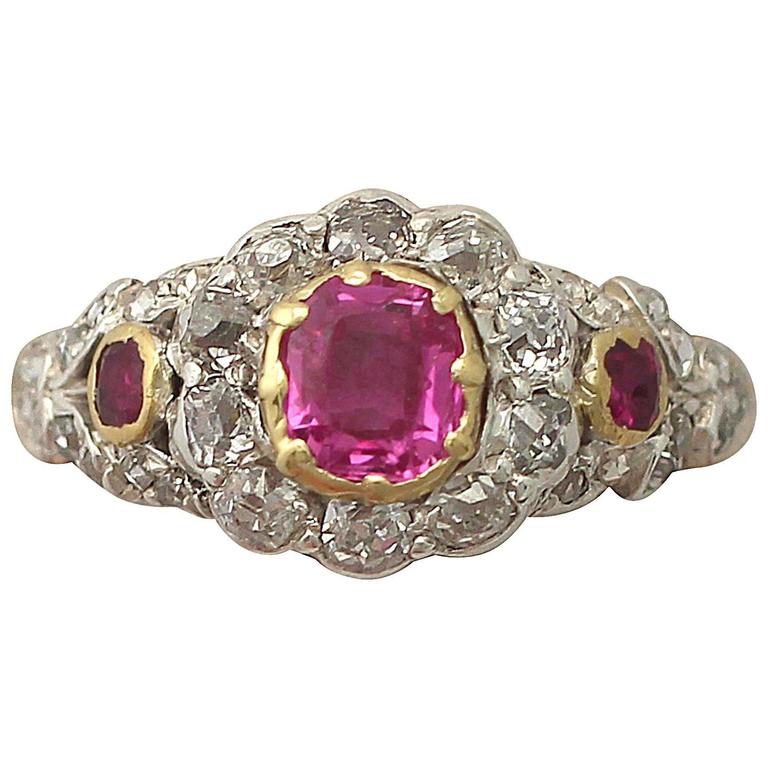 1890s Antique Victorian Synthetic Ruby and Diamond Yellow gold Cocktail