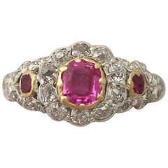 1890s Antique Victorian Synthetic Ruby & Diamond Yellow gold Cocktail Ring 12