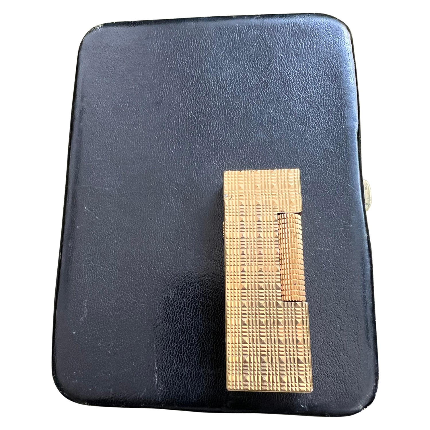 Vintage & Rare Dunhill Cigarette Case & Dunhill Gold Lighter Set, Circa 1970 For Sale