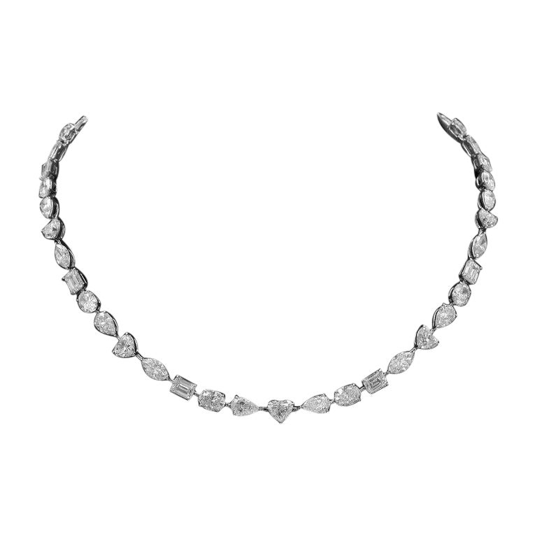Emilio Jewelry Gia Certified Mixed Shape Diamond Necklace  For Sale