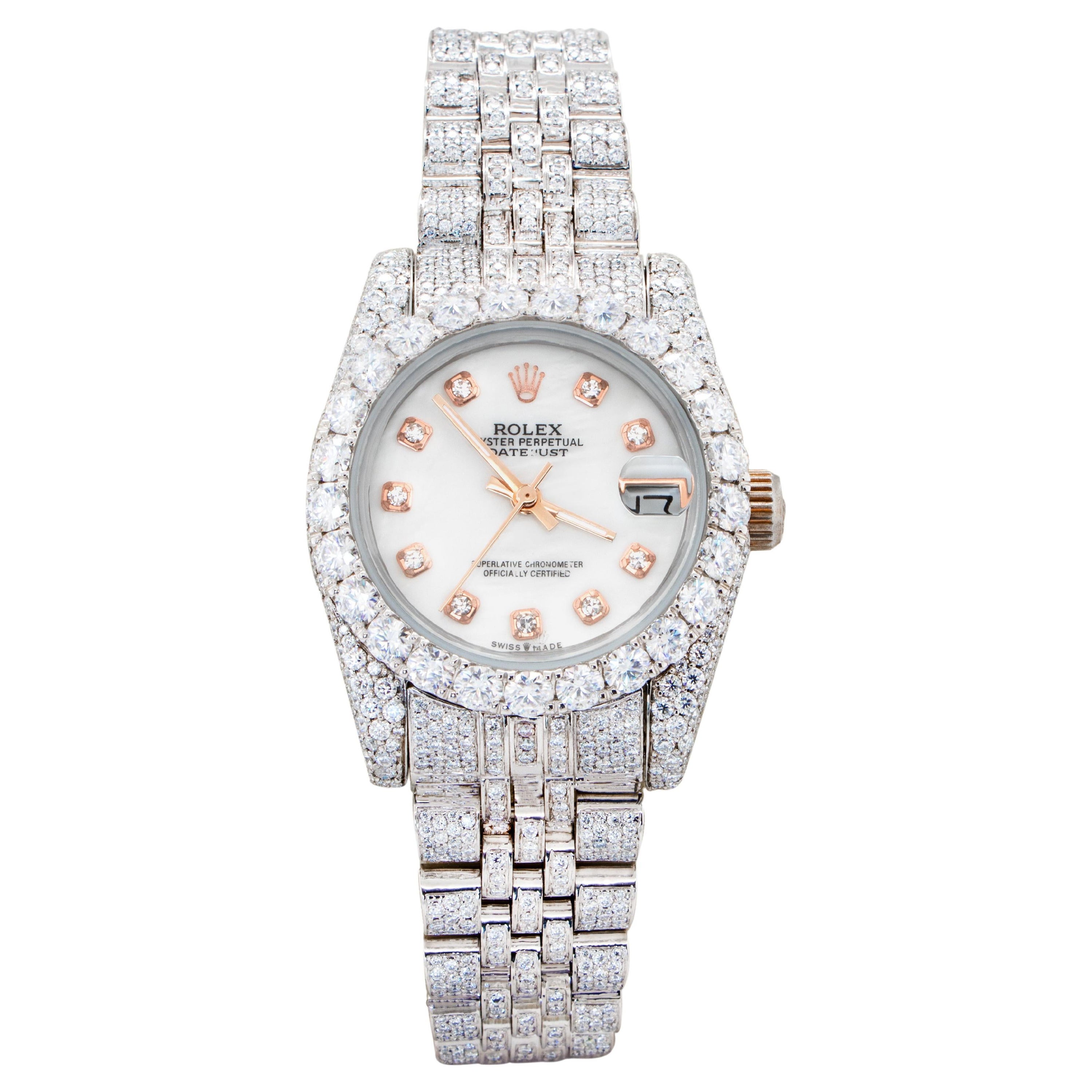 Rolex Datejust Watch Aftermarket Diamonds 12.50 Carats Total Stainless