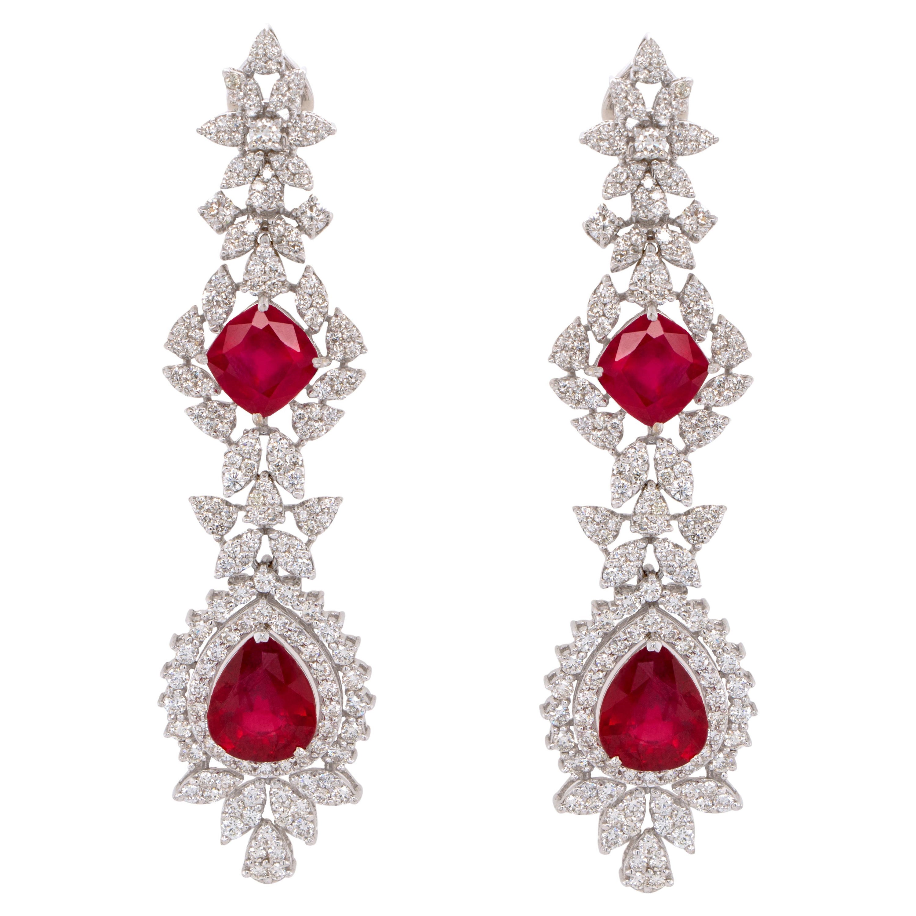 Very Fine Ruby Earrings With Diamonds 18 Carats Total 18K Gold For Sale