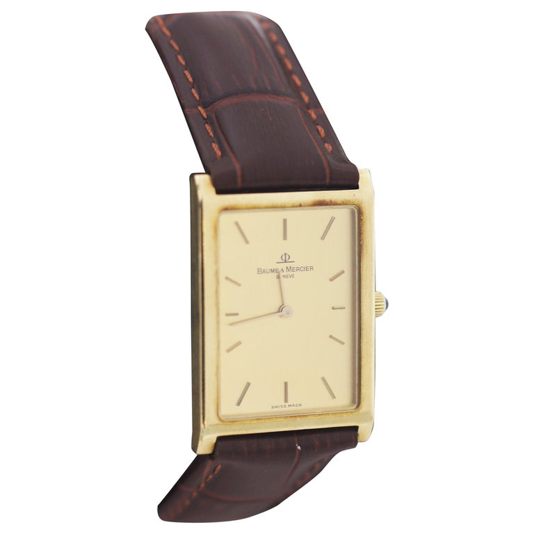 Baume and Mercier Vintage 14K Gold Leather Watch For Sale at 1stDibs | baume  et mercier vintage, montre baume et mercier homme vintage, rivera watches