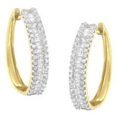 10K Yellow Gold 3/4 Carat Diamond Hoop Earrings