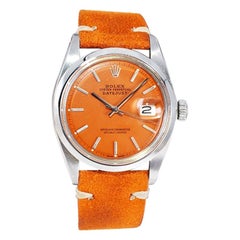 Rolex Datejust vintage in acciaio inossidabile con quadrante arancione personalizzato, anni '70