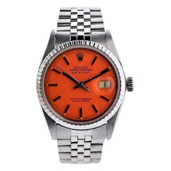 Retro Rolex Steel Oyster Perpetual Datejust with Custom Orange Dial, 1970s
