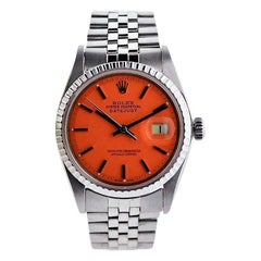 Rolex Oyster Perpetual Datejust de acero con esfera naranja personalizada, años 1970