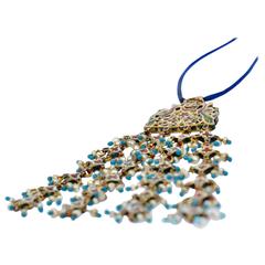 Antique Indian White Sapphire Pearl Enamel Gold Small Head Piece Ornament