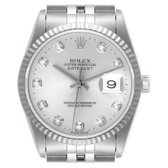 Rolex Datejust Steel White Gold Silver Diamond Dial Mens Watch 16234 Box Papers