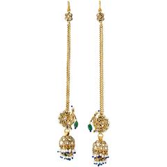 "Karn Phul Jumkha" Antique Indian Gold Emerald Pearl Enamel Peacock Earrings
