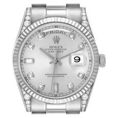 Rolex President Day-Date White Gold Silver Dial Diamond Mens Watch 118339 Box Pa