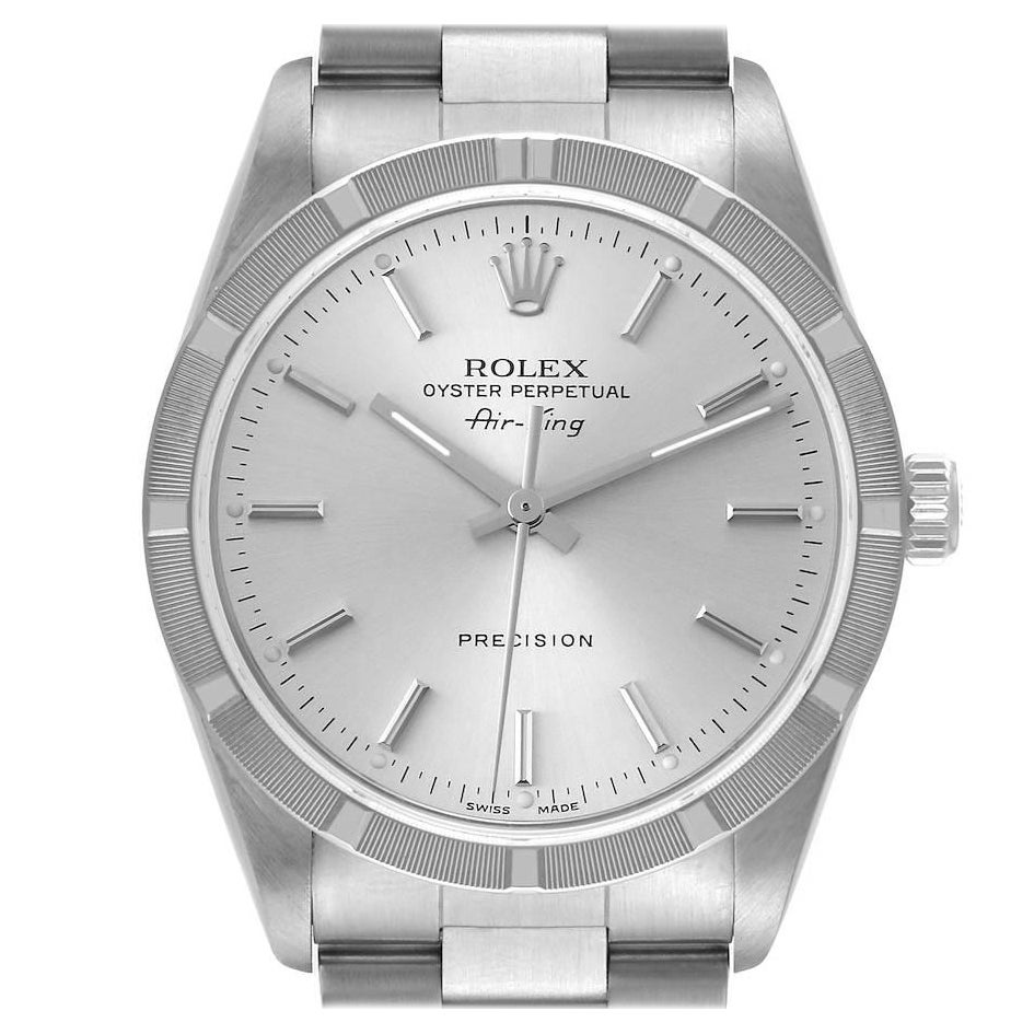 Rolex Air King 34mm Silver Dial Engine Turned Bezel Steel Mens Watch