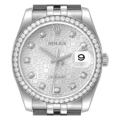 Rolex Datejust Silver Anniversary Diamond Dial Bezel Mens Watch 116244 Box Card