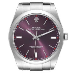 Rolex Oyster Perpetual Red Grape Dial Steel Mens Watch 114300