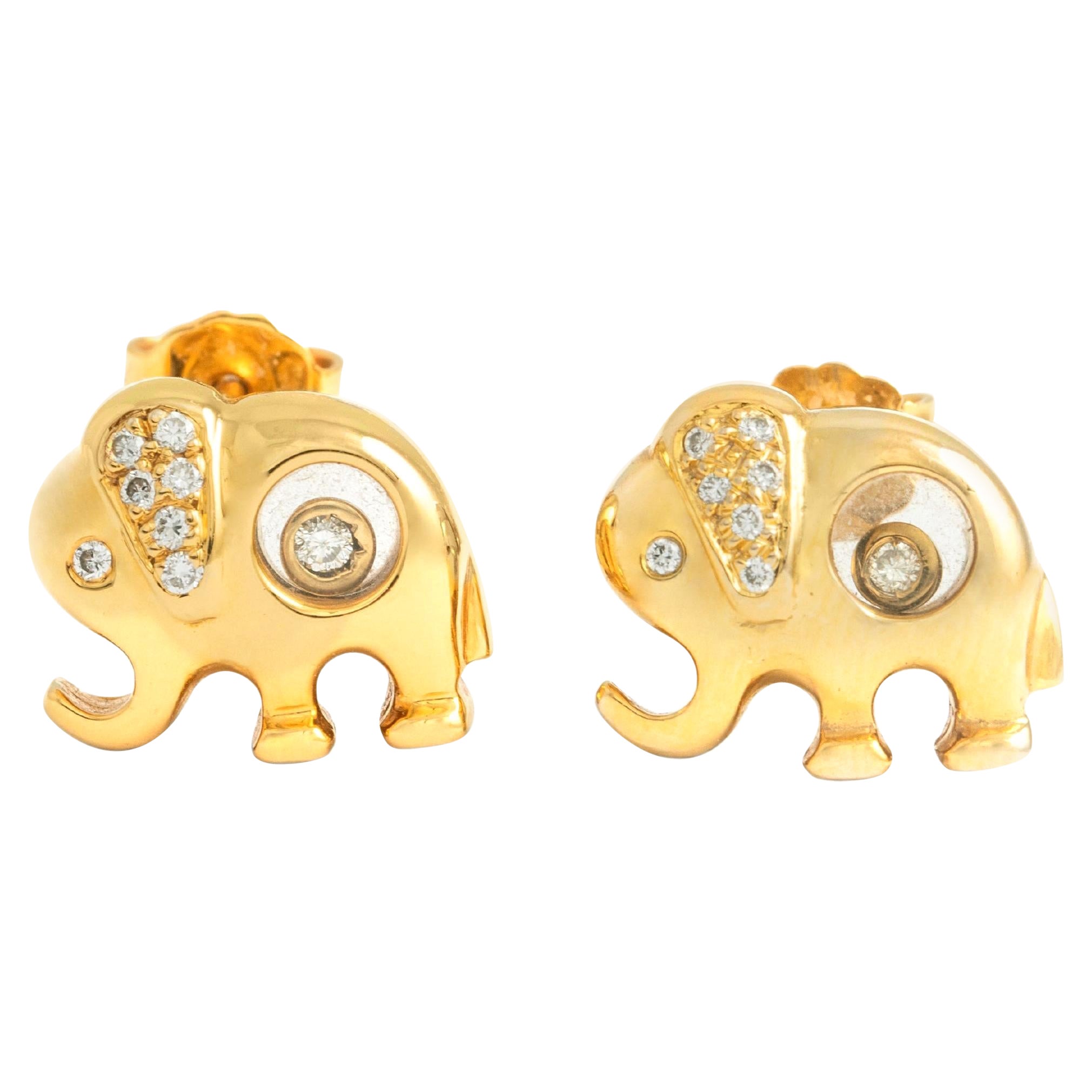 Elefanten-Diamant-Ohrringe aus Gelbgold 18K im Angebot