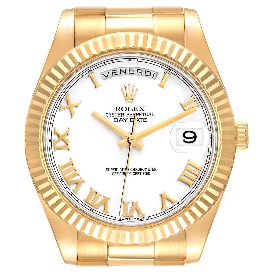 Rolex Day-Date II 41 President Yellow Gold White Dial Mens Watch 218238 Box Card