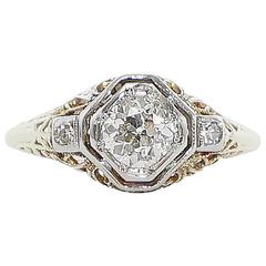 Edwardian 0.56 Carat Diamond Gold Platinum Filigree Engagement Ring 5