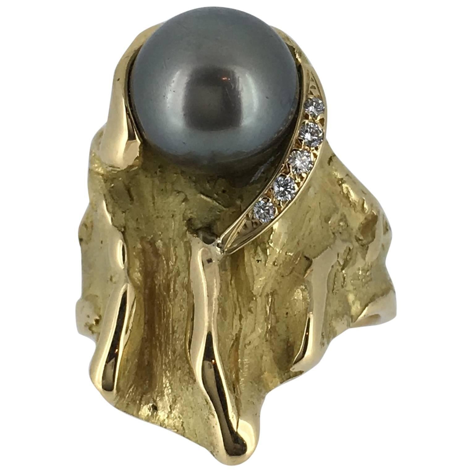 S. Van Giel  Pearl, Diamond and Gold Ring For Sale