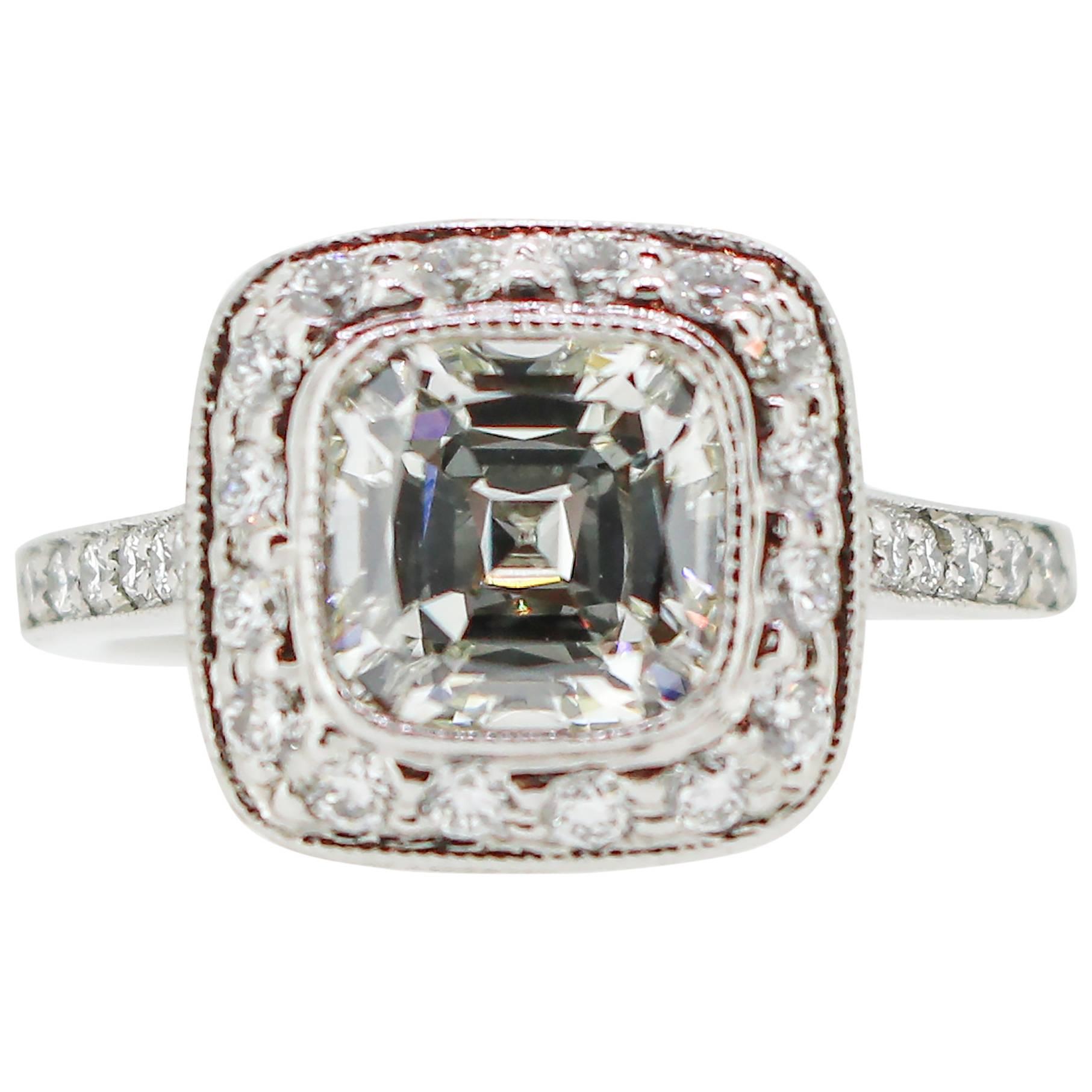 Tiffany & Co. 1.62 Carat Legacy Cushion Cut Platinum Halo-Style Engagement Ring