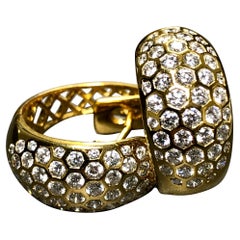 Estate 18K Diamond Honeycomb Huggie Earrings 2.80cttw F Vs