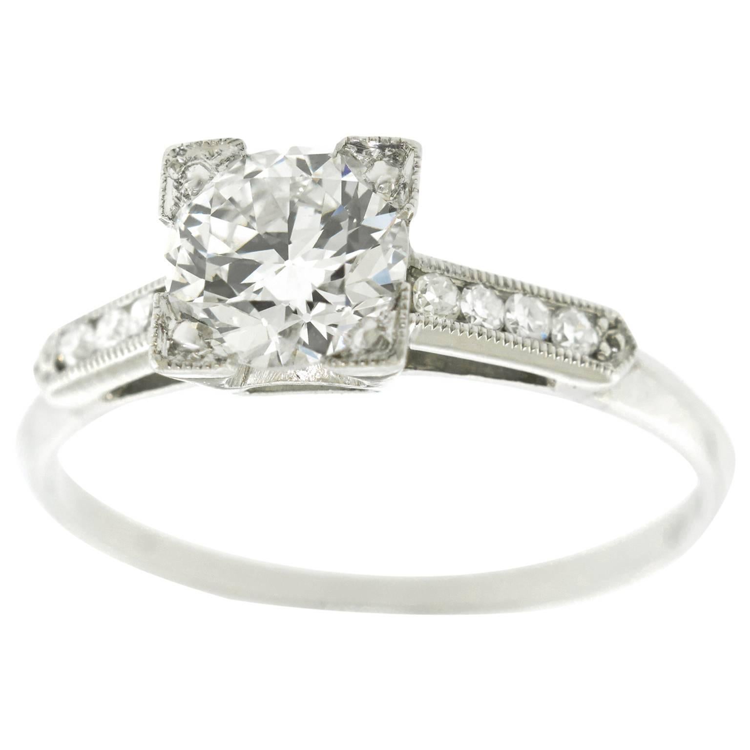1930s Art Deco .91 Carat GIA Cert Diamond Platinum Engagement Ring